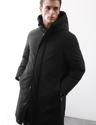 

Mens Autograph Feather and Down Hooded Puffer Jacket - Black, Black