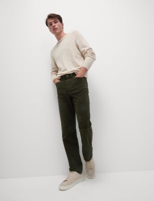 

Mens M&S Collection Regular Fit Italian Moleskin 5 Pocket Trousers, Dark Khaki