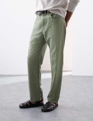 

Mens Autograph Loose Fit Lightweight Linen Blend Jeans, Green