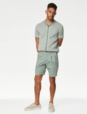 

Mens Autograph Twin Pleat Stretch Chino Shorts - Petrol, Petrol