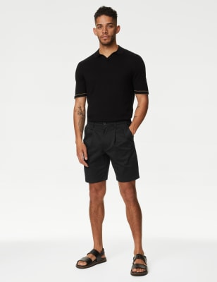 

Mens Autograph Twin Pleat Stretch Chino Shorts - Black, Black