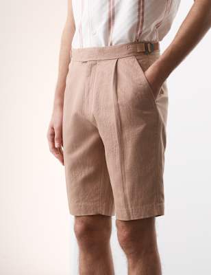

Mens Autograph Cotton Linen Blend Single Pleat Shorts, Rich Quartz