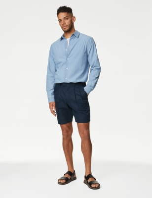 

Mens Autograph Linen Blend Pleat Front Shorts - Navy, Navy