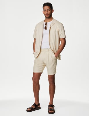 

Mens Autograph Linen Blend Pleat Front Shorts - Ecru, Ecru