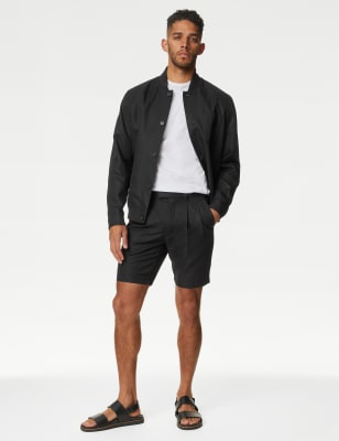 

Mens Autograph Linen Blend Pleat Front Shorts - Black, Black