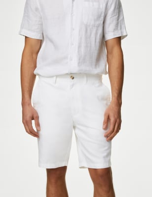

Mens M&S Collection Linen Blend Chino Shorts - White, White