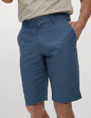 

Mens M&S Collection Regular Fit Cotton Linen Blend Chino Shorts, Air Force Blue