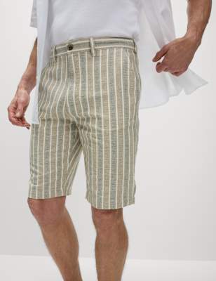 

Mens M&S Collection Regular Fit Cotton Linen Blend Chino Shorts, Stone/Khaki