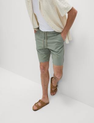 

Mens M&S Collection Cotton Linen Blend Elasticated Waist Shorts, Onyx