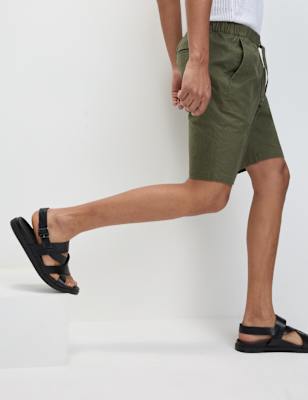 

Mens M&S Collection Cotton Linen Blend Elasticated Waist Shorts, Hunter Green