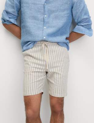 

Mens M&S Collection Cotton Linen Blend Elasticated Waist Shorts, Natural Mix
