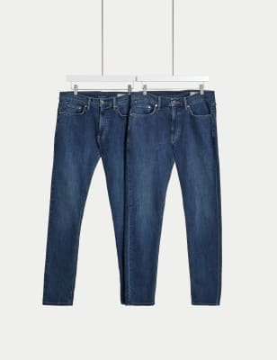

Mens M&S Collection 2pk Slim Fit Stretch Jeans - Medium Blue, Medium Blue