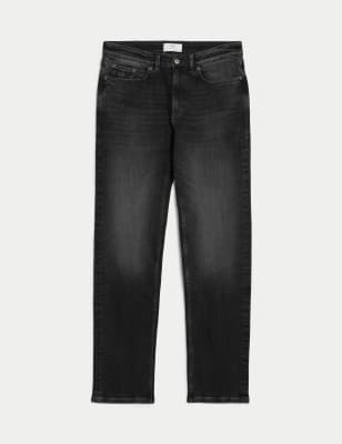 

Mens M&S Collection Stretch-Jeans mit Vintage-Waschung und gerader Passform - Black, Black