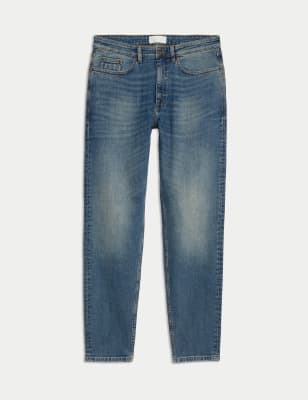 

Mens M&S Collection Tapered Fit Vintage Wash Stretch Jeans - Medium Blue, Medium Blue