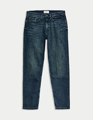 

Mens M&S Collection Tapered Fit Vintage Wash Stretch Jeans, Green Tint