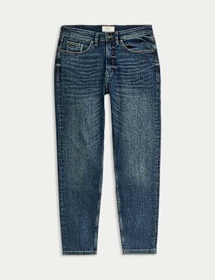 Tapered Fit Vintage Wash Stretch Jeans
