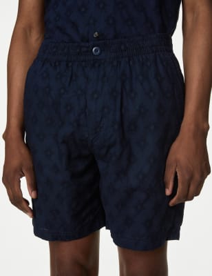 

Mens M&S Collection Pure Cotton Elasticated Waist Jacquard Shorts - Navy, Navy