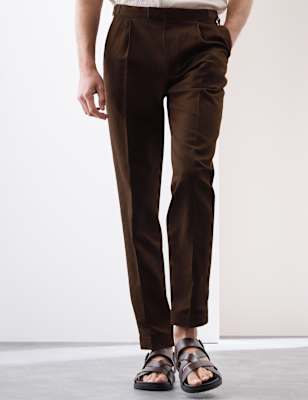 

Mens Autograph Linen Blend Single Pleat Smart Trousers, Brown