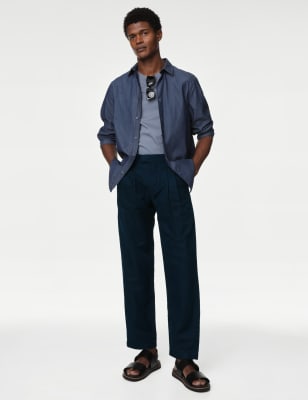 

Mens Autograph Tapered Fit Linen Blend Trousers - Navy, Navy