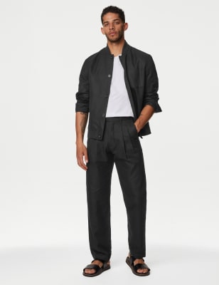 

Mens Autograph Tapered Fit Linen Blend Trousers - Black, Black