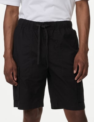 

Mens M&S Collection Elasticated Waist Ripstop Textured Cargo Shorts - Black, Black