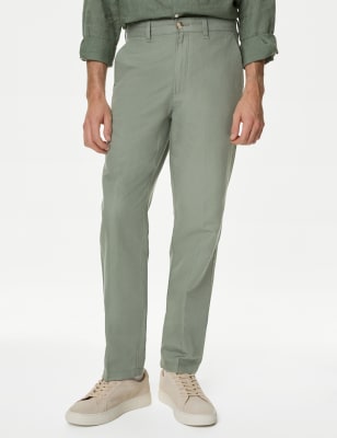 

Mens M&S Collection Regular Fit Linen Blend Trousers - Sage, Sage