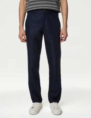 

Mens M&S Collection Regular Fit Linen Blend Trousers - Navy, Navy