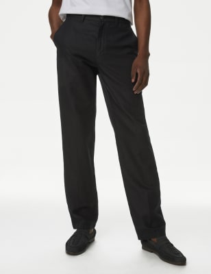 

Mens M&S Collection Regular Fit Linen Blend Trousers - Black, Black