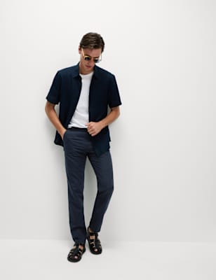 

Mens M&S Collection Regular Fit Cotton Linen Blend Chinos, Dark Navy