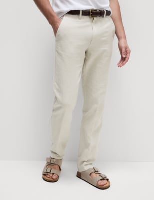 

Mens M&S Collection Regular Fit Linen Blend Chinos, Stone Mix