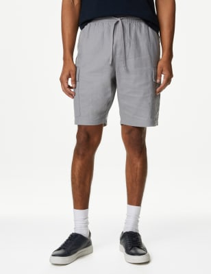 

Mens M&S Collection Linen Blend Elasticated Waist Utility Shorts' - Grey, Grey