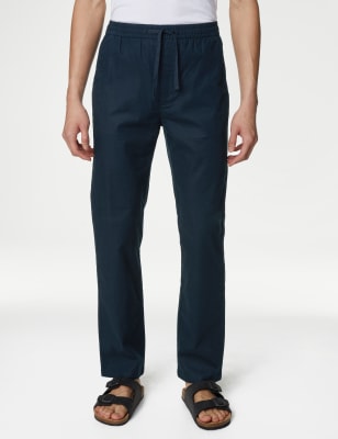 

Mens M&S Collection Tapered Fit Linen Blend Trousers - Navy, Navy