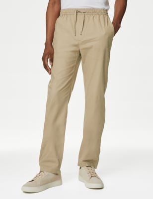 

Mens M&S Collection Tapered Fit Linen Blend Trousers - Camel, Camel