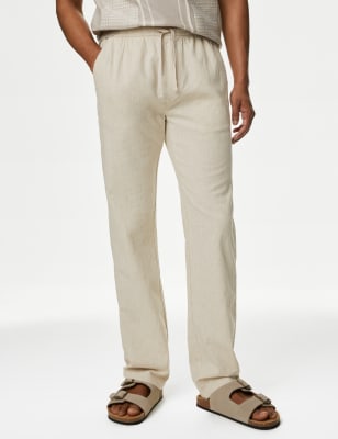 

Mens M&S Collection Tapered Fit Linen Blend Trousers - Stone, Stone