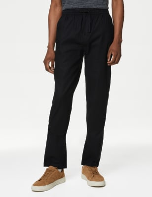

Mens M&S Collection Tapered Fit Linen Blend Trousers - Black, Black