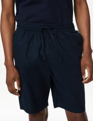 

Mens M&S Collection Cargo-Shorts aus Leinenmischgewebe mit elastischem Bund - Dark Navy, Dark Navy