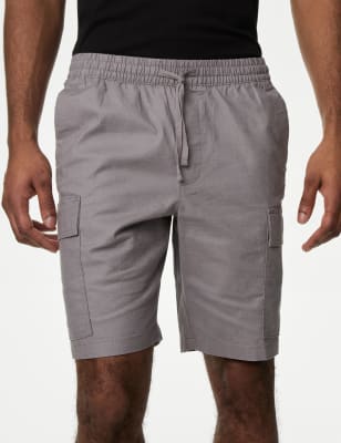 

Mens M&S Collection Linen Blend Elasticated Waist Cargo Shorts - Grey, Grey