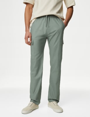 

Mens M&S Collection Linen Rich Elasticated Waist Cargo Trousers - Sage, Sage