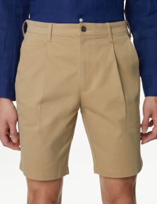 

Mens M&S Collection Single Pleat Stretch Chino Shorts - Neutral Brown, Neutral Brown
