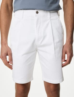 

Mens M&S Collection Single Pleat Stretch Chino Shorts - White, White