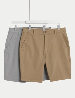 

M&S Collection Pack de 2 chinos cortos elásticosMens - Brown Mix, Brown Mix