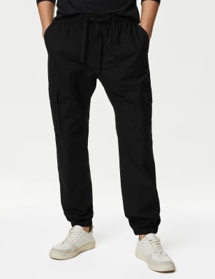 

Mens M&S Collection Elasticated Waist Ripstop Cargo Trousers - Black, Black
