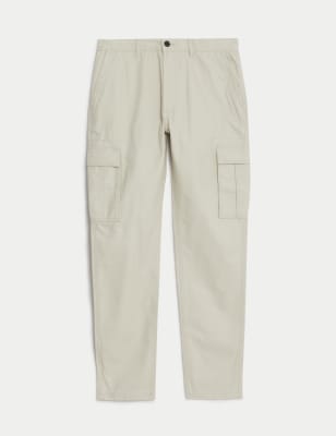 

Mens M&S Collection Tapered Fit Pure Cotton Cargo Trousers - Ecru, Ecru