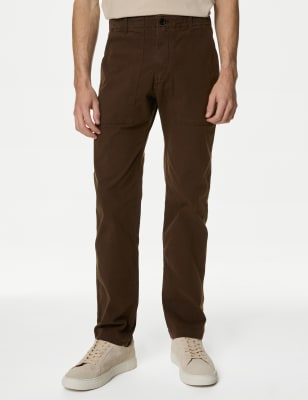 

Mens M&S Collection Straight Fit Utility Stretch Trousers - Brown, Brown