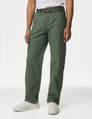 

Mens M&S Collection Loose Fit Belted Ripstop Textured Cargo Trousers - Moss Green, Moss Green
