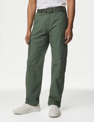 

M&S Collection Pantalón cargo texturizado holgado antidesgarro con cinturónMens - Moss Green, Moss Green