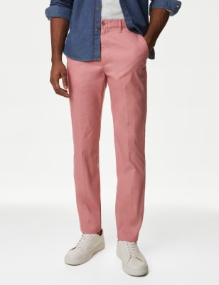 

Mens HERITAGE Regular Fit Super Lightweight Chinos - Pink, Pink