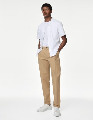 

Mens Autograph Tapered Fit Pure Cotton Cargo Trousers - Stone, Stone