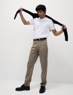 

Mens M&S Collection Hose mit Strukturmuster und 5 Taschen in gerader Passform - Onyx, Onyx