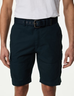 

Mens M&S Collection Pure Cotton Ripstop Textured Belted Cargo Shorts - Navy, Navy